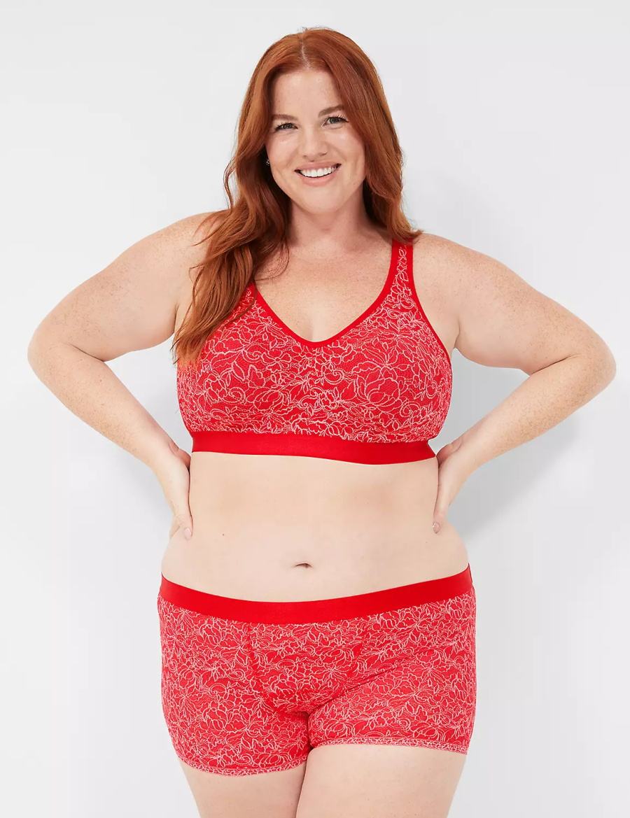 Women Lane Bryant Stretch Lace Boyfriend Briefs Red | XOP705RK