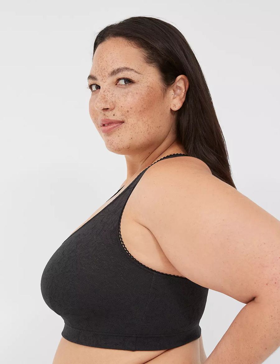 Women Lane Bryant Stretch Lace Bralettes Black | LLC589DQ