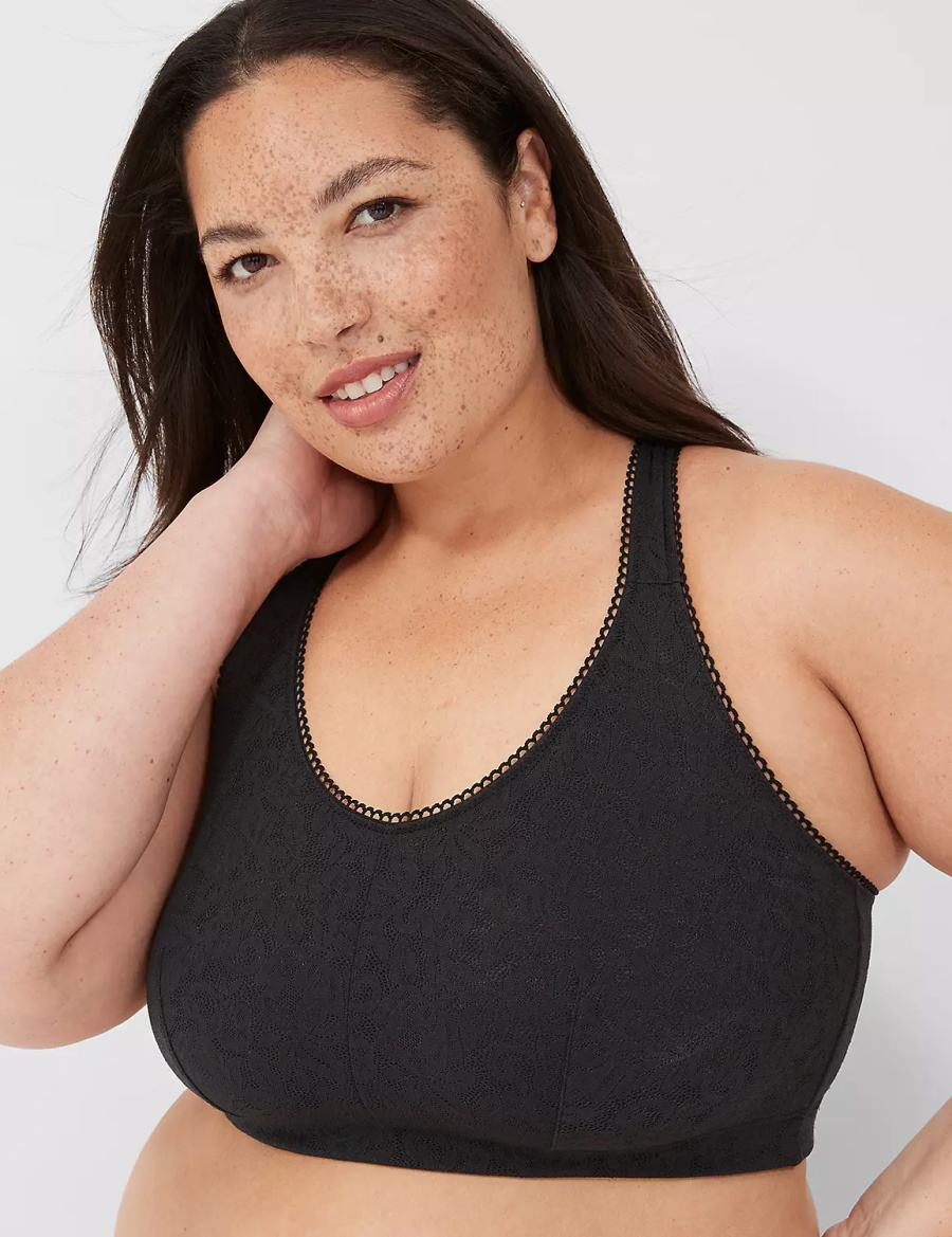 Women Lane Bryant Stretch Lace Bralettes Black | LLC589DQ
