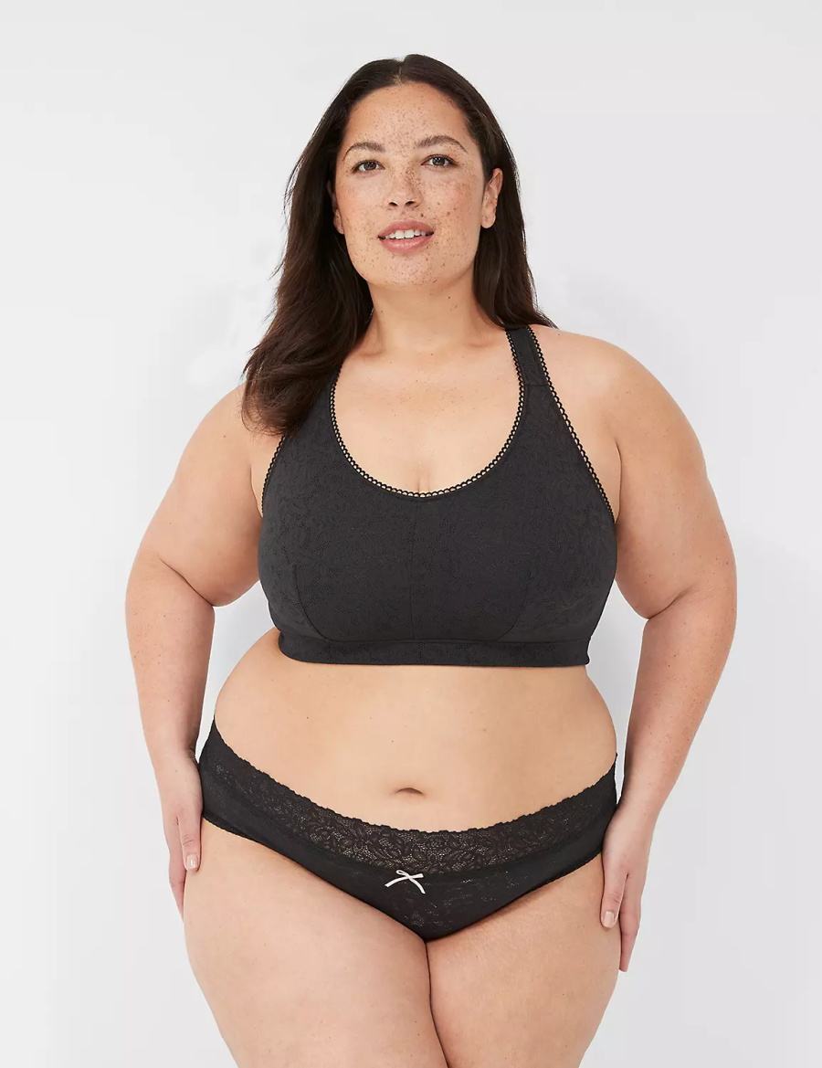 Women Lane Bryant Stretch Lace Bralettes Black | LLC589DQ