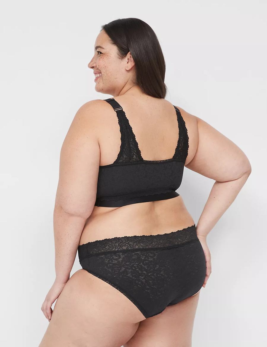 Women Lane Bryant Stretch Lace Bralettes Black | ZXT4292WW