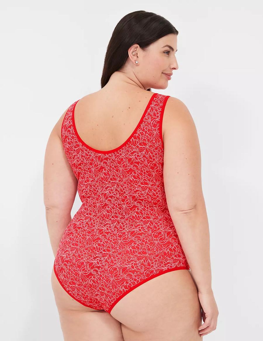 Women Lane Bryant Stretch Lace Cross-Dyed Bodysuit Red | JXM287IR