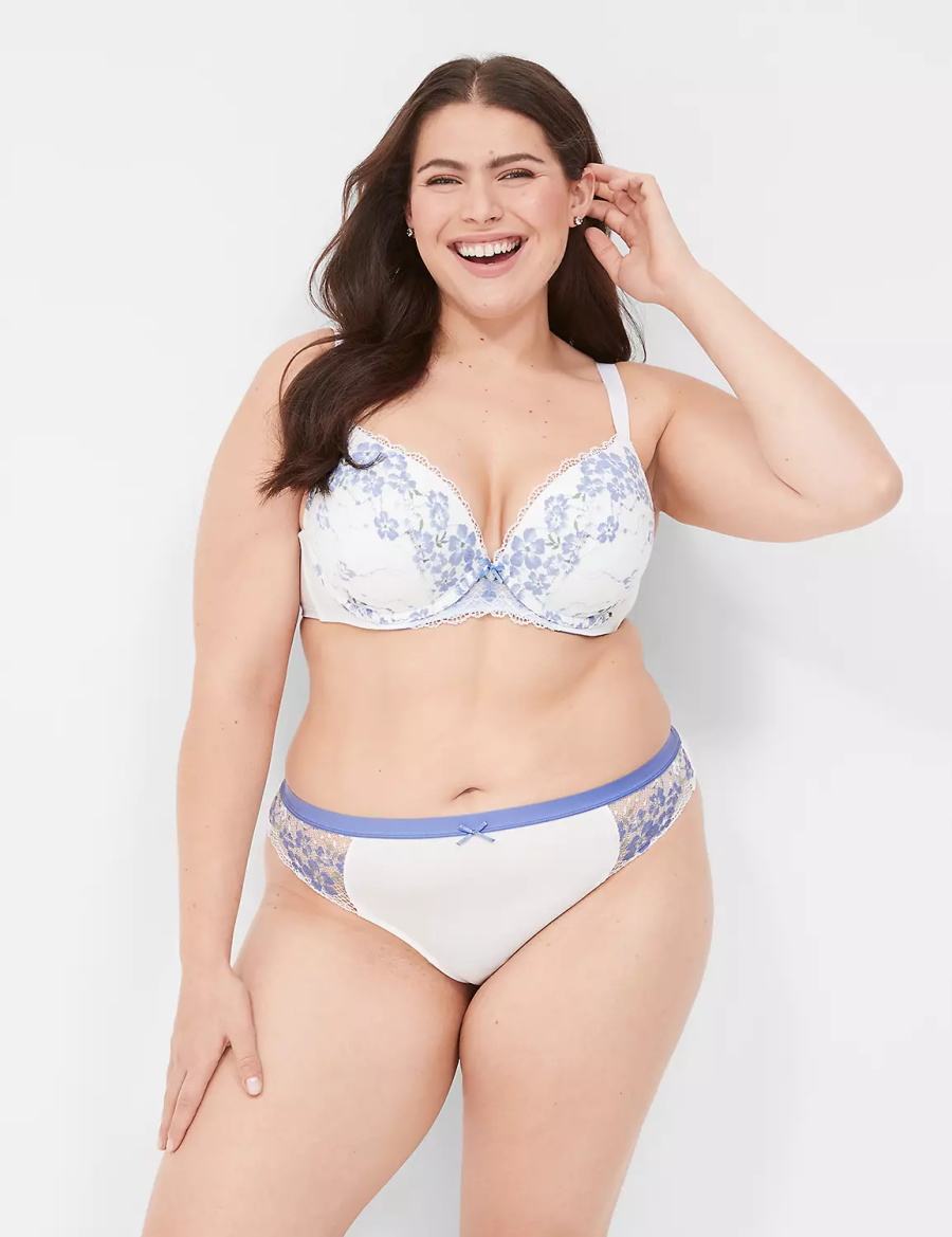 Women Lane Bryant Stretch Lace Thong Panty White | IYS8845TT