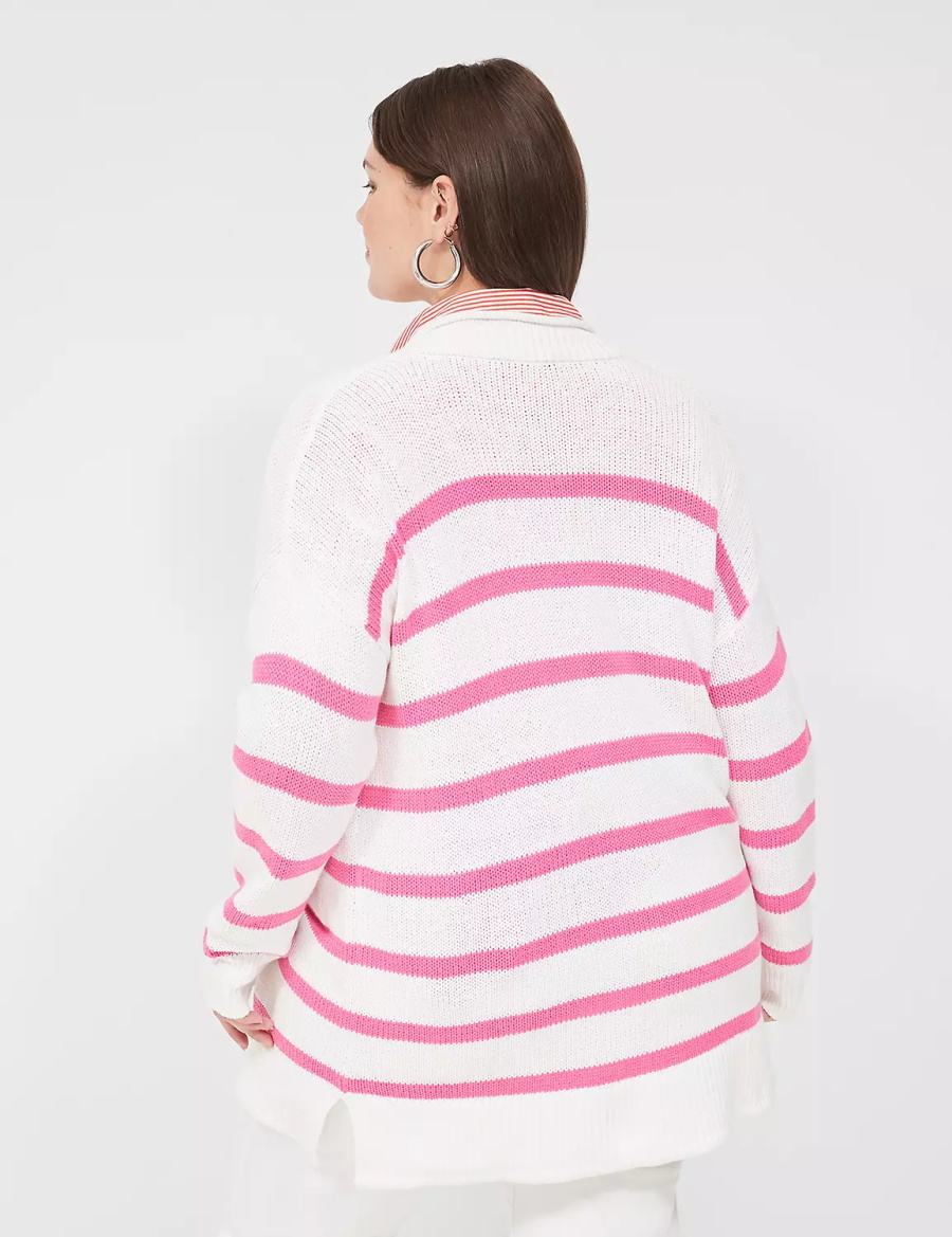 Women Lane Bryant Striped Open-Front Cardigan Pink White Stripes | YCE7183YR