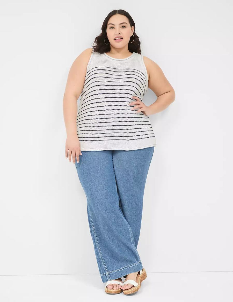 Women Lane Bryant Striped Tank Top White | INI5580UX