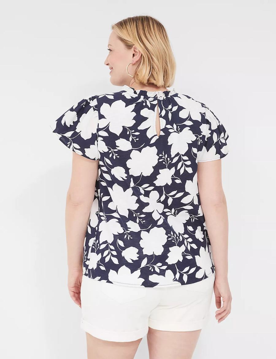 Women Lane Bryant Subtle Swing Cap-Sleeve Woven & Knit Top T Shirts Navy White | XKW2764UG