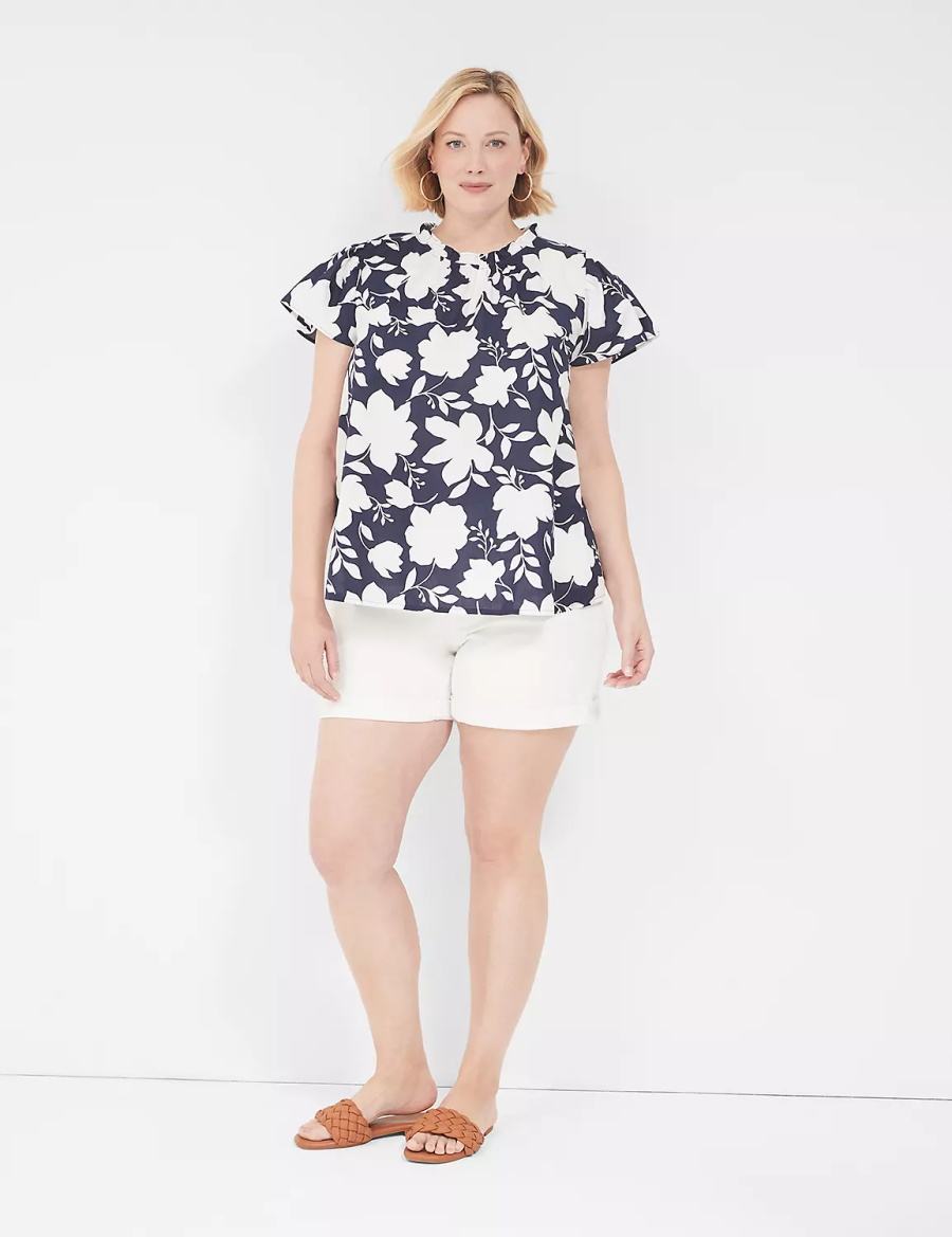 Women Lane Bryant Subtle Swing Cap-Sleeve Woven & Knit Top T Shirts Navy White | XKW2764UG