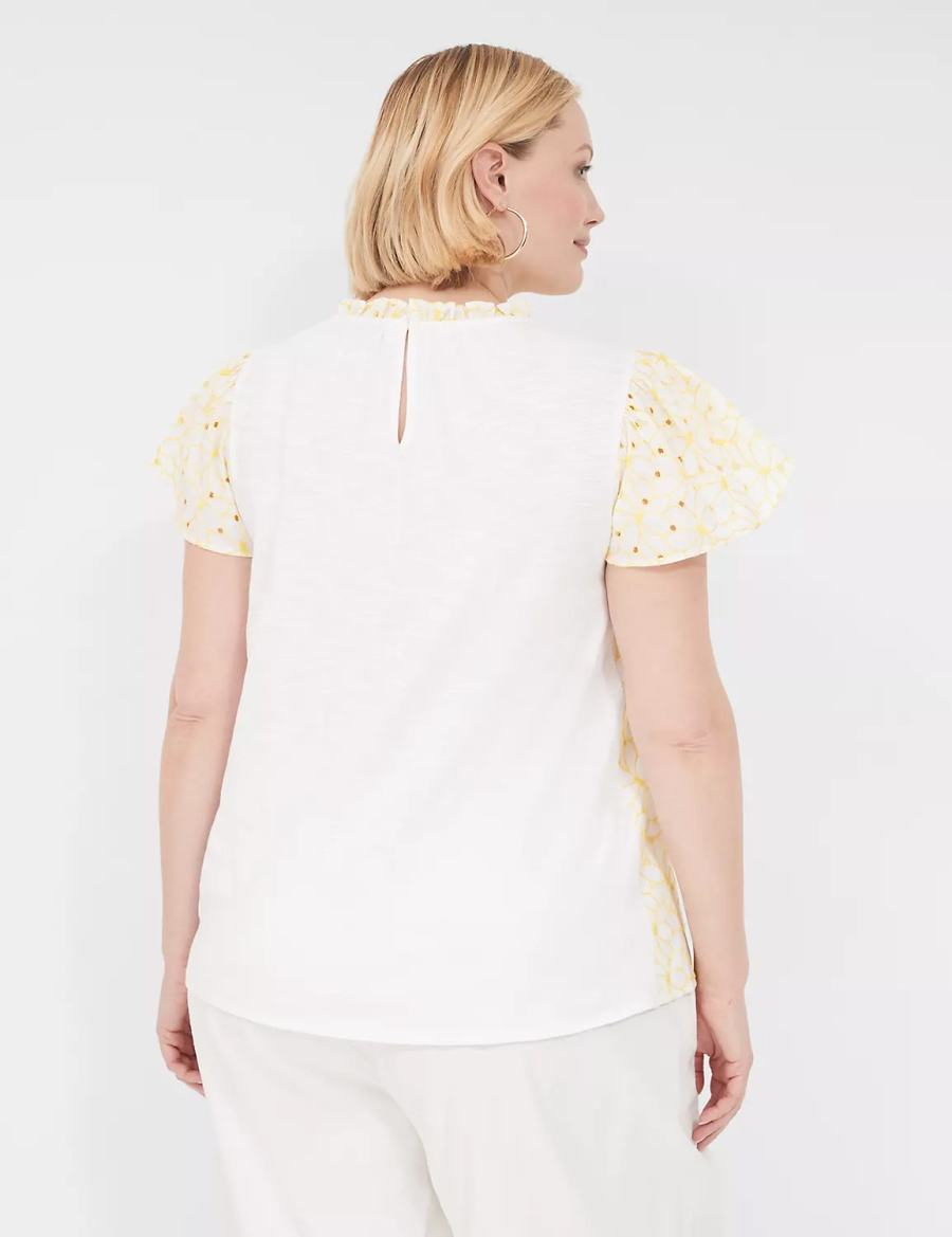 Women Lane Bryant Subtle Swing Cap-Sleeve Eyelet & Knit Top T Shirts Yellow | DPX897QY