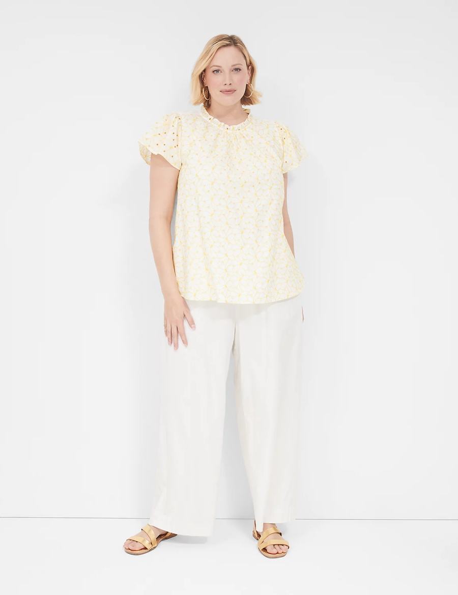 Women Lane Bryant Subtle Swing Cap-Sleeve Eyelet & Knit Top T Shirts Yellow | DPX897QY