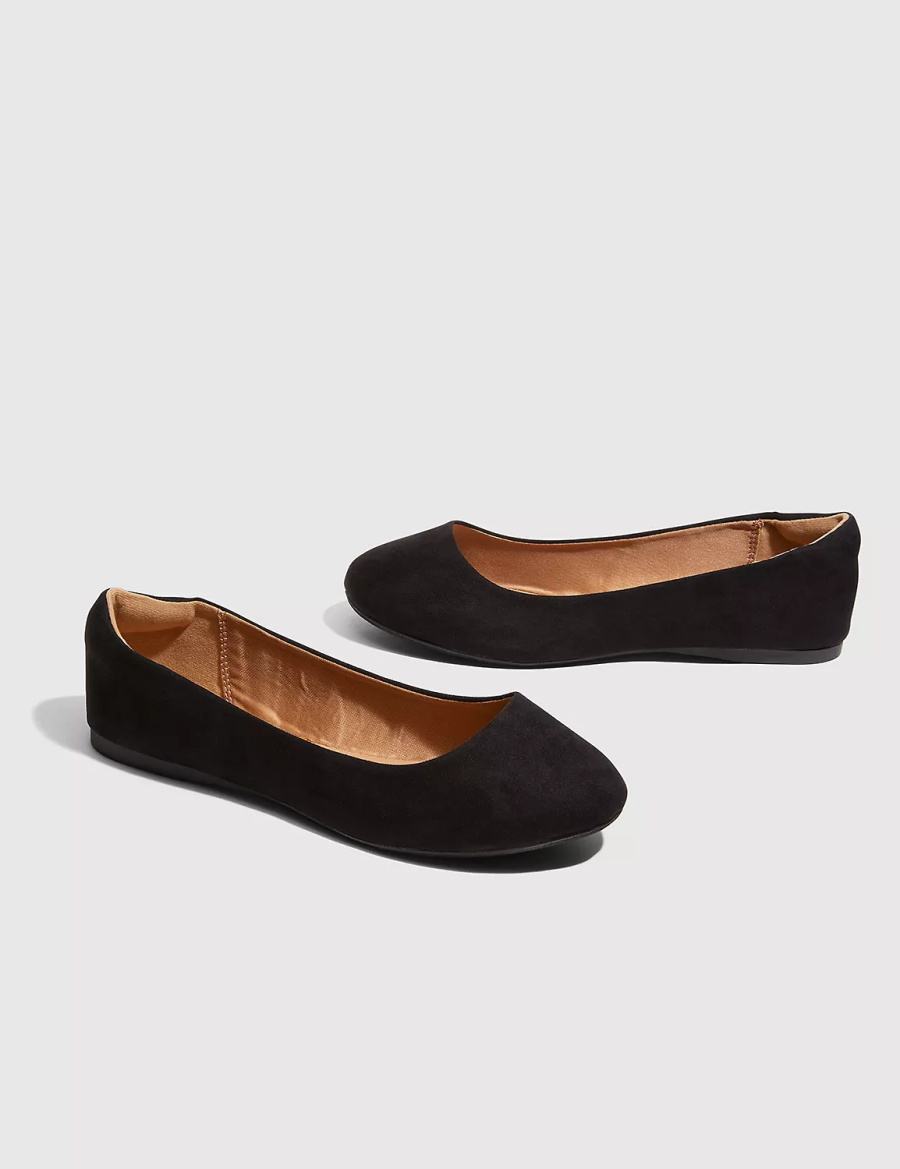 Women Lane Bryant Suede Black Round Toe Ballet Flats Black | RFA5897TW