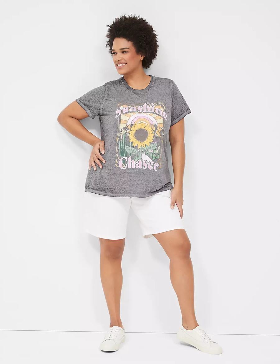 Women Lane Bryant Sunshine Chaser Graphic Tee T Shirts Grey | QJS3064BM