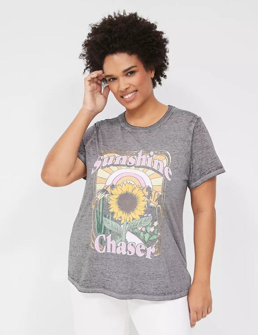 Women Lane Bryant Sunshine Chaser Graphic Tee T Shirts Grey | QJS3064BM