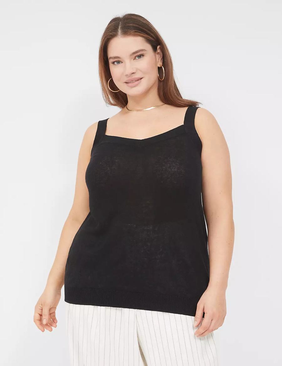 Women Lane Bryant Sweater Tank Top Black | NFP7141RL