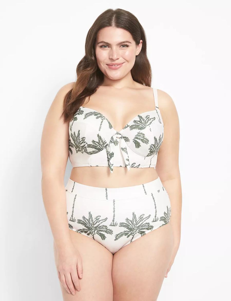 Women Lane Bryant Swim Briefs White Multicolor | HQV1982MH