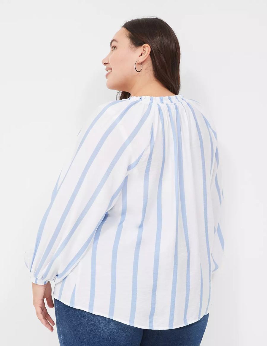Women Lane Bryant Swing-Sleeve Popover Blouse Blue Stripes | ZNP3286WF