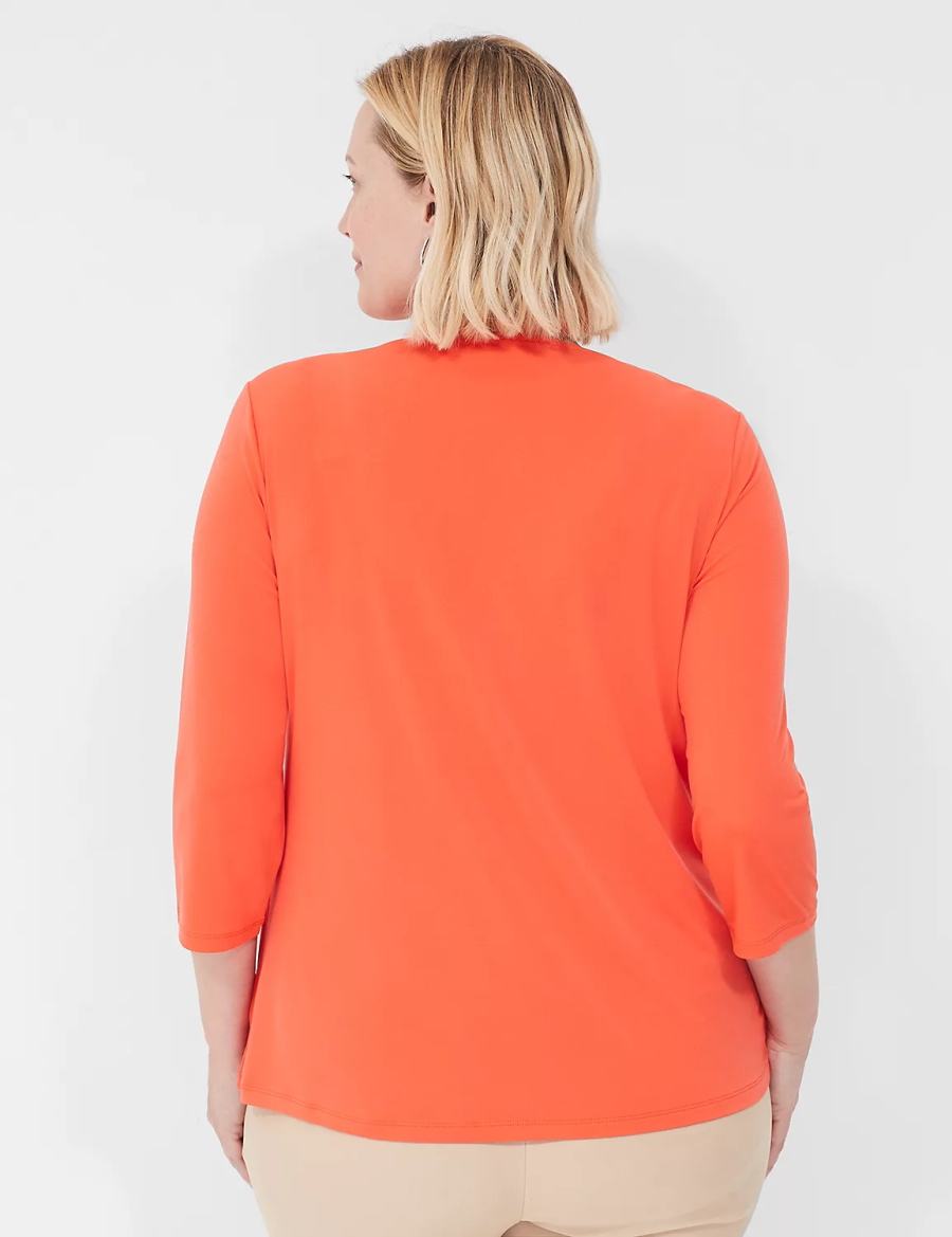 Women Lane Bryant Swing 3/4-Sleeve Pleat-Front Top T Shirts Light Red | QXX2677OX
