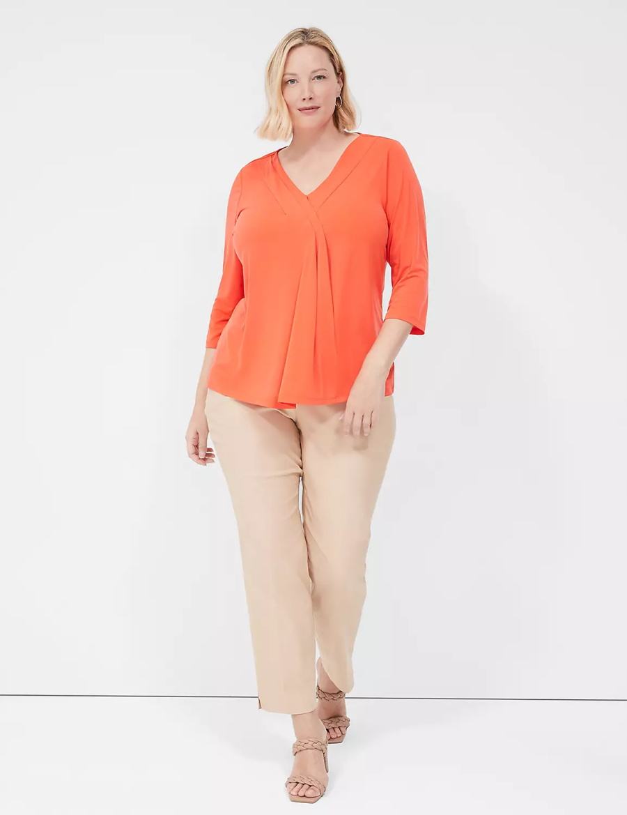 Women Lane Bryant Swing 3/4-Sleeve Pleat-Front Top T Shirts Light Red | QXX2677OX