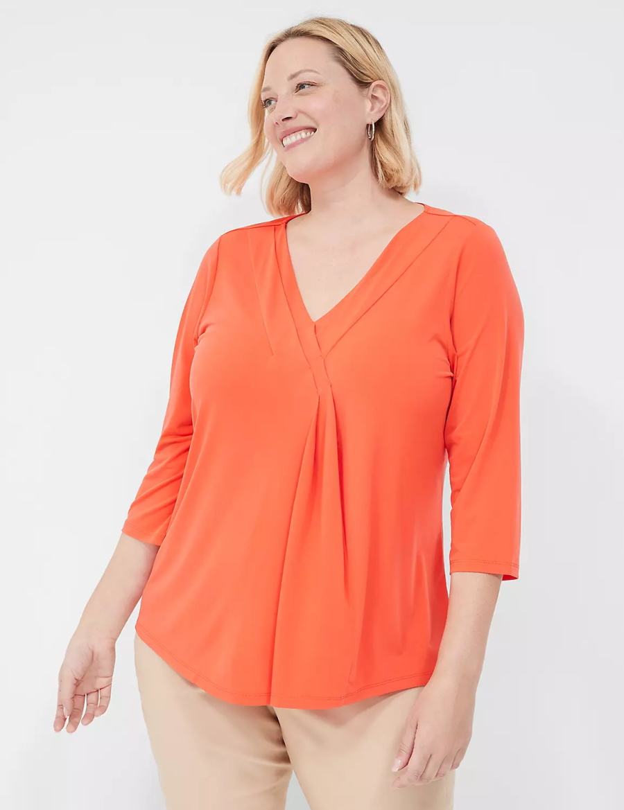 Women Lane Bryant Swing 3/4-Sleeve Pleat-Front Top T Shirts Light Red | QXX2677OX