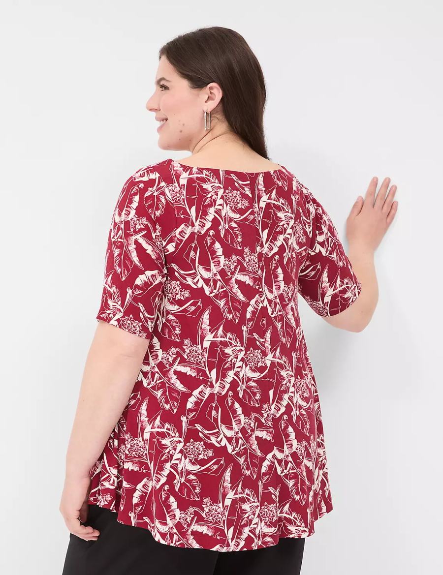 Women Lane Bryant Swing Boatneck Top T Shirts Burgundy | YEV7645ER
