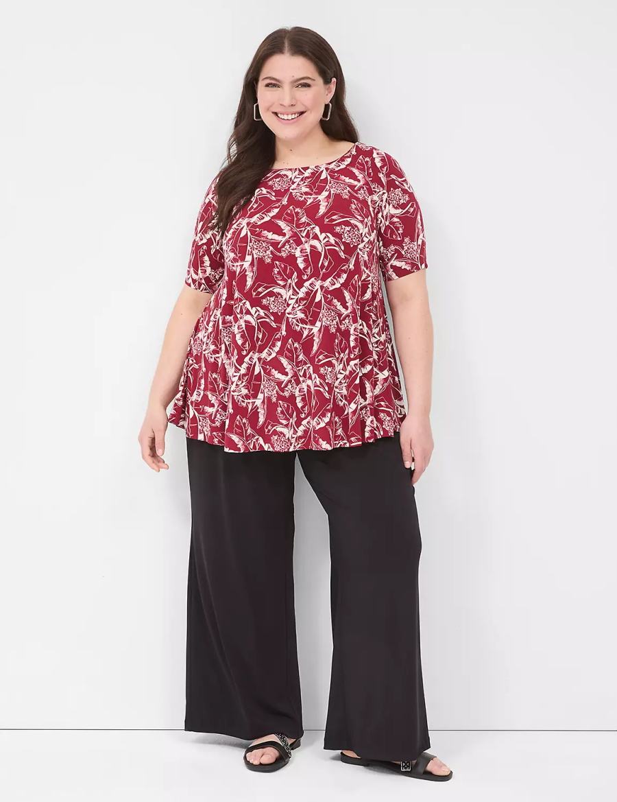 Women Lane Bryant Swing Boatneck Top T Shirts Burgundy | YEV7645ER