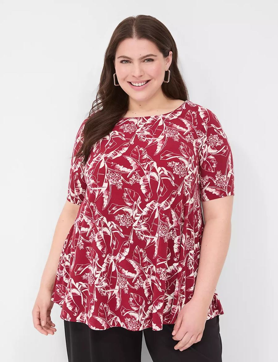 Women Lane Bryant Swing Boatneck Top T Shirts Burgundy | YEV7645ER