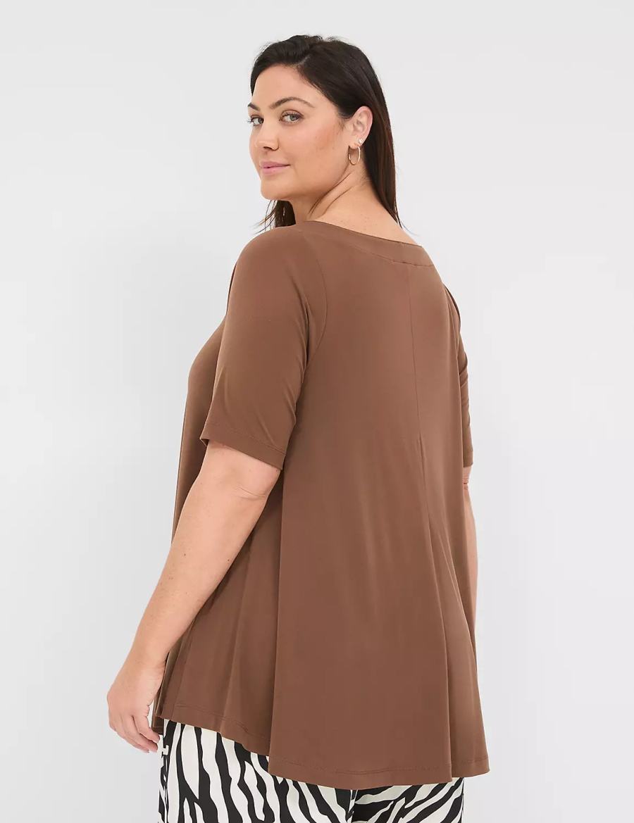 Women Lane Bryant Swing Boatneck Top T Shirts Brown | CSB6540WI