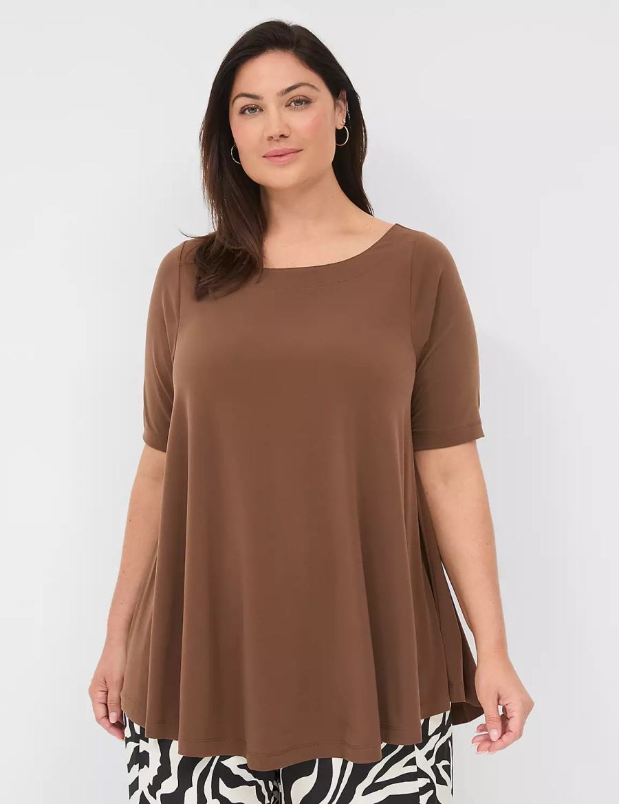 Women Lane Bryant Swing Boatneck Top T Shirts Brown | CSB6540WI
