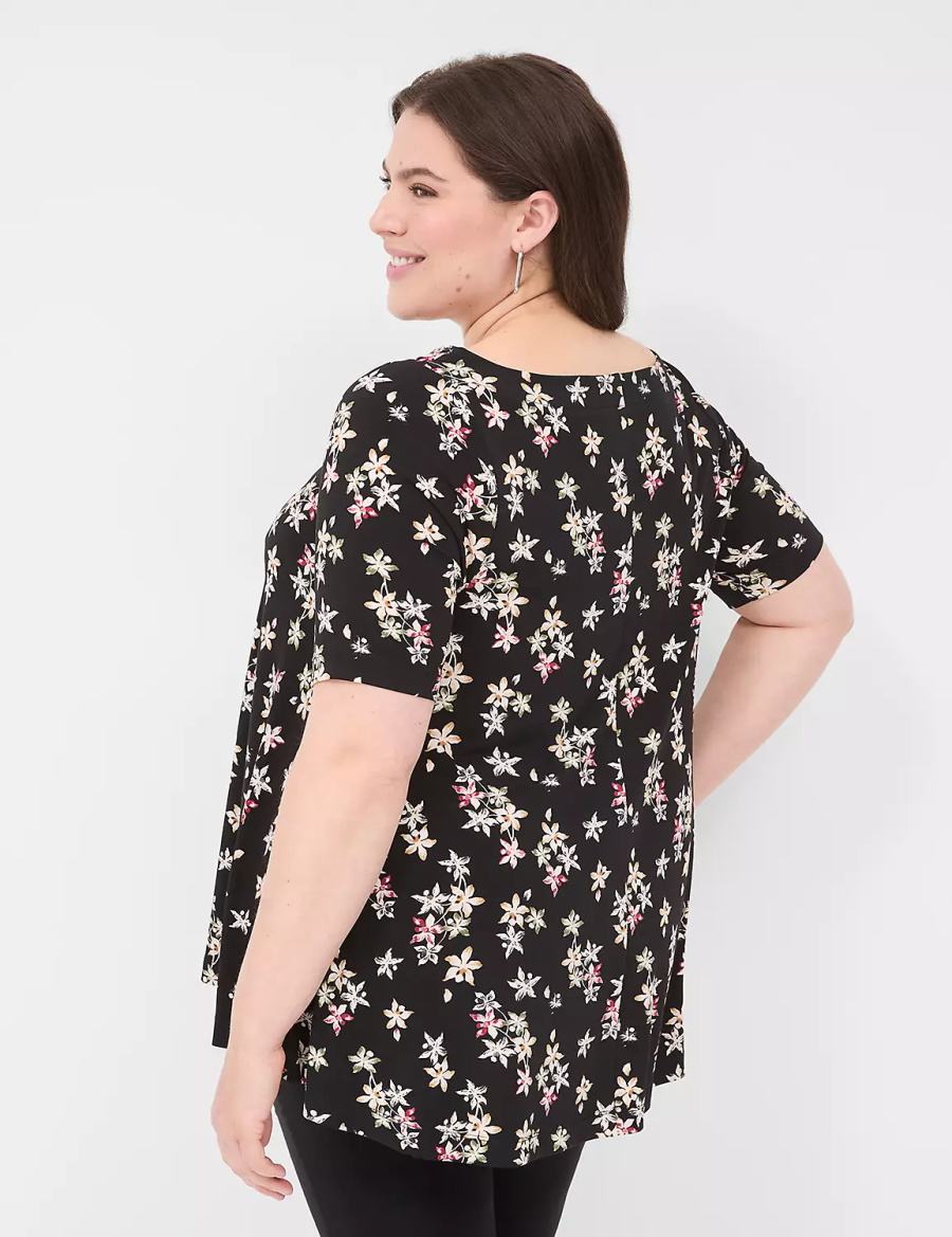 Women Lane Bryant Swing Boatneck Top T Shirts Black | SPV5921NB