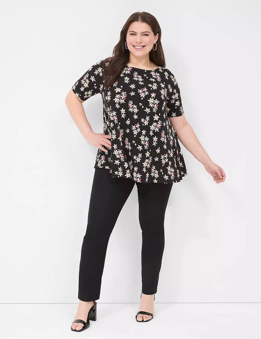 Women Lane Bryant Swing Boatneck Top T Shirts Black | SPV5921NB