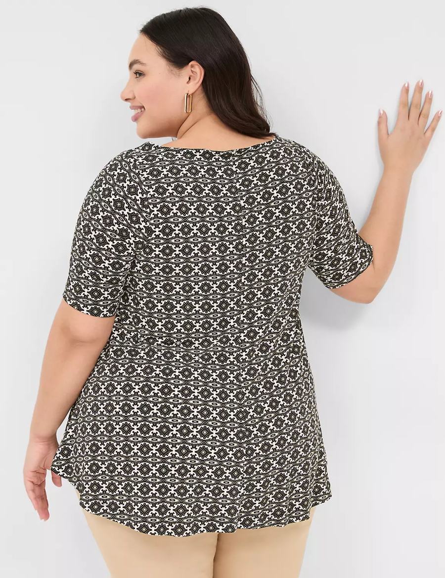 Women Lane Bryant Swing Boatneck Top T Shirts Black | KYW2671JO