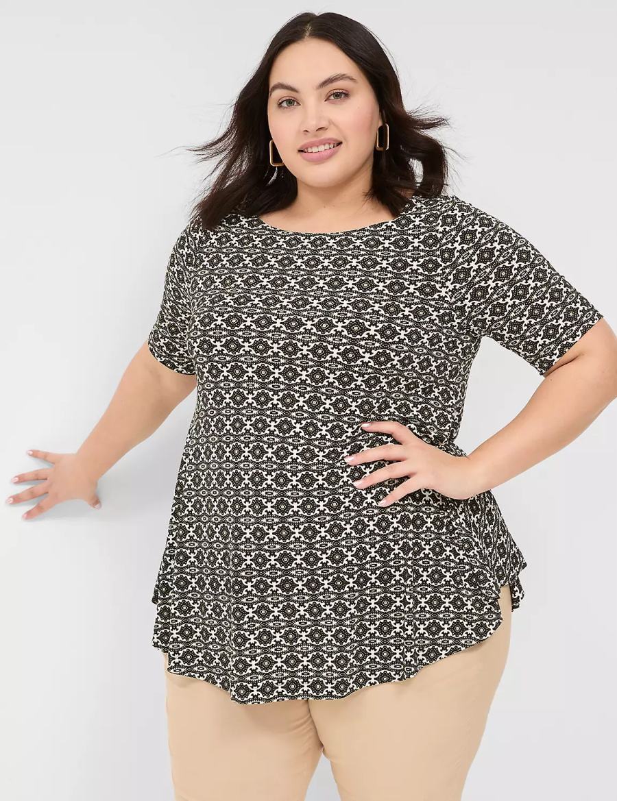 Women Lane Bryant Swing Boatneck Top T Shirts Black | KYW2671JO