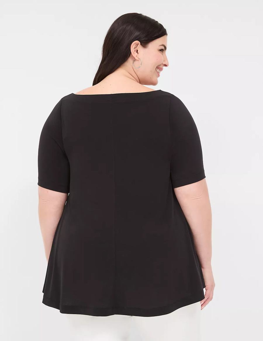 Women Lane Bryant Swing Boatneck Top T Shirts Black | ATM3314LT