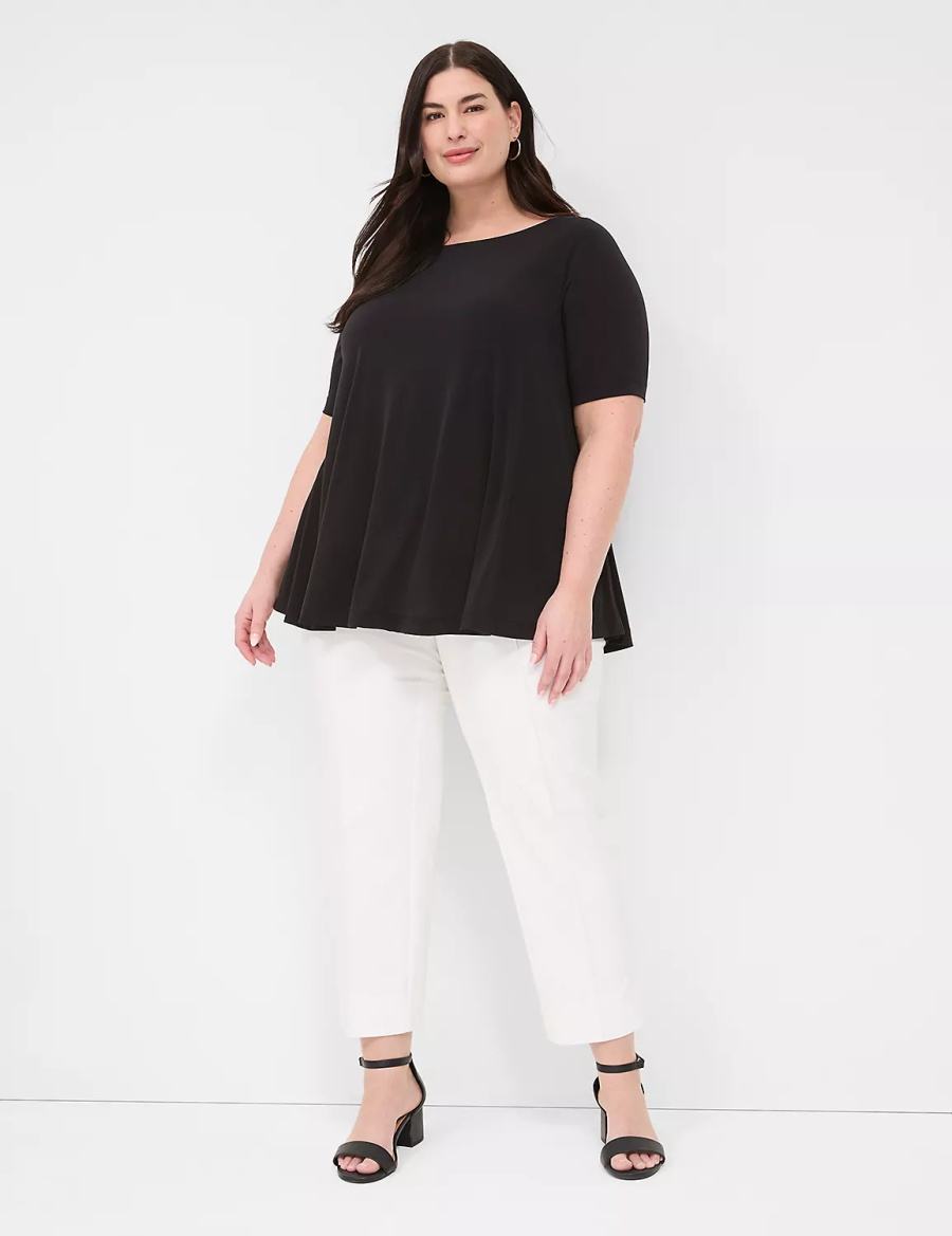 Women Lane Bryant Swing Boatneck Top T Shirts Black | ATM3314LT