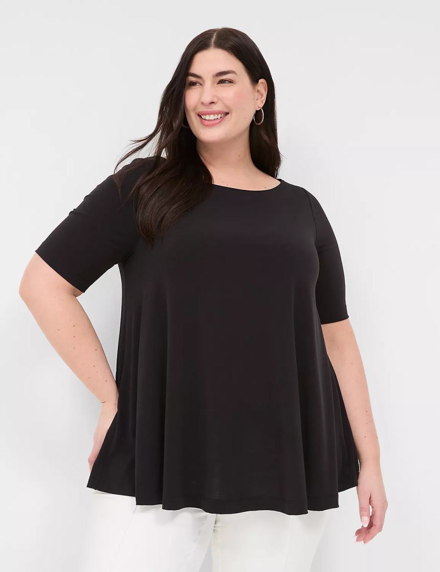 Women Lane Bryant Swing Boatneck Top T Shirts Black | ATM3314LT