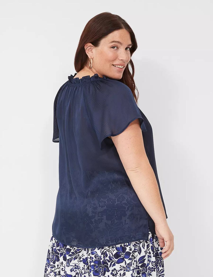 Women Lane Bryant Swing Cap-Sleeve Tie-Front Blouse Blue | UGQ836SJ