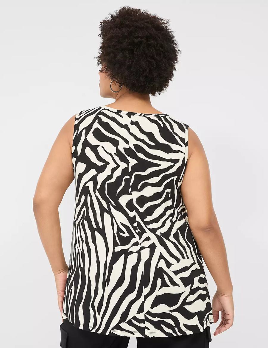 Women Lane Bryant Swing Cinch-Shoulder Tank Top White Black | ORF8824GC