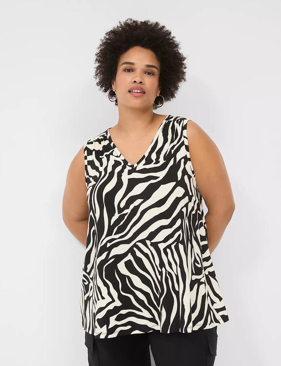 Women Lane Bryant Swing Cinch-Shoulder Tank Top White Black | ORF8824GC