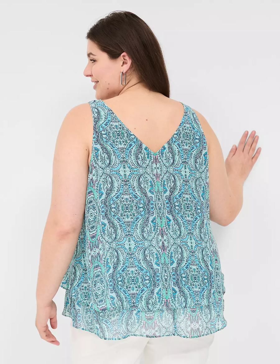 Women Lane Bryant Swing Double-Layer Chiffon Tank Top Turquoise | ERF9534FQ
