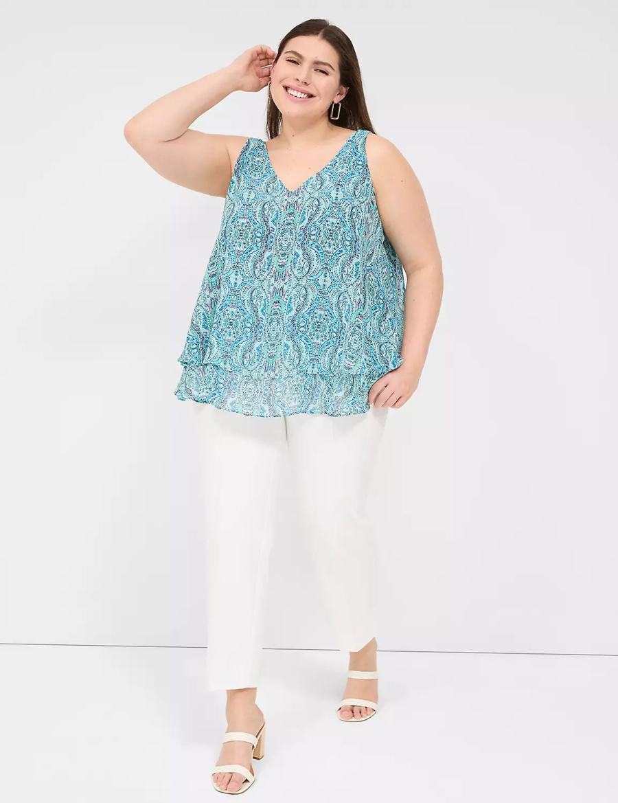 Women Lane Bryant Swing Double-Layer Chiffon Tank Top Turquoise | ERF9534FQ