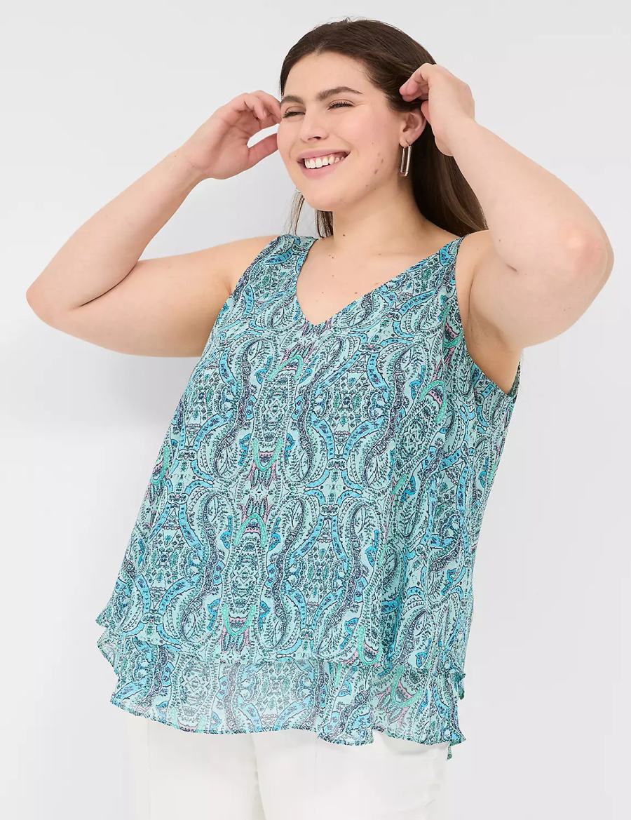 Women Lane Bryant Swing Double-Layer Chiffon Tank Top Turquoise | ERF9534FQ