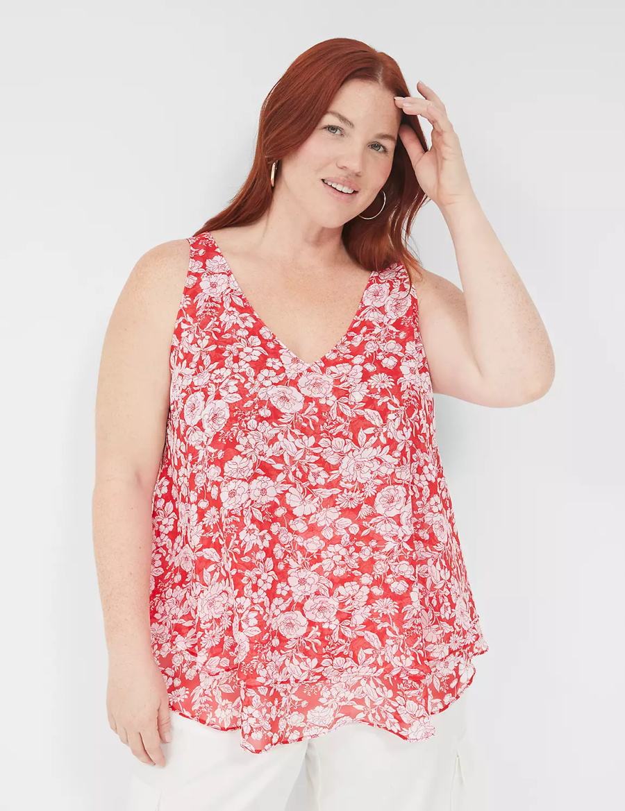 Women Lane Bryant Swing Double-Layer Chiffon Tank Top Red | RDI7227AT