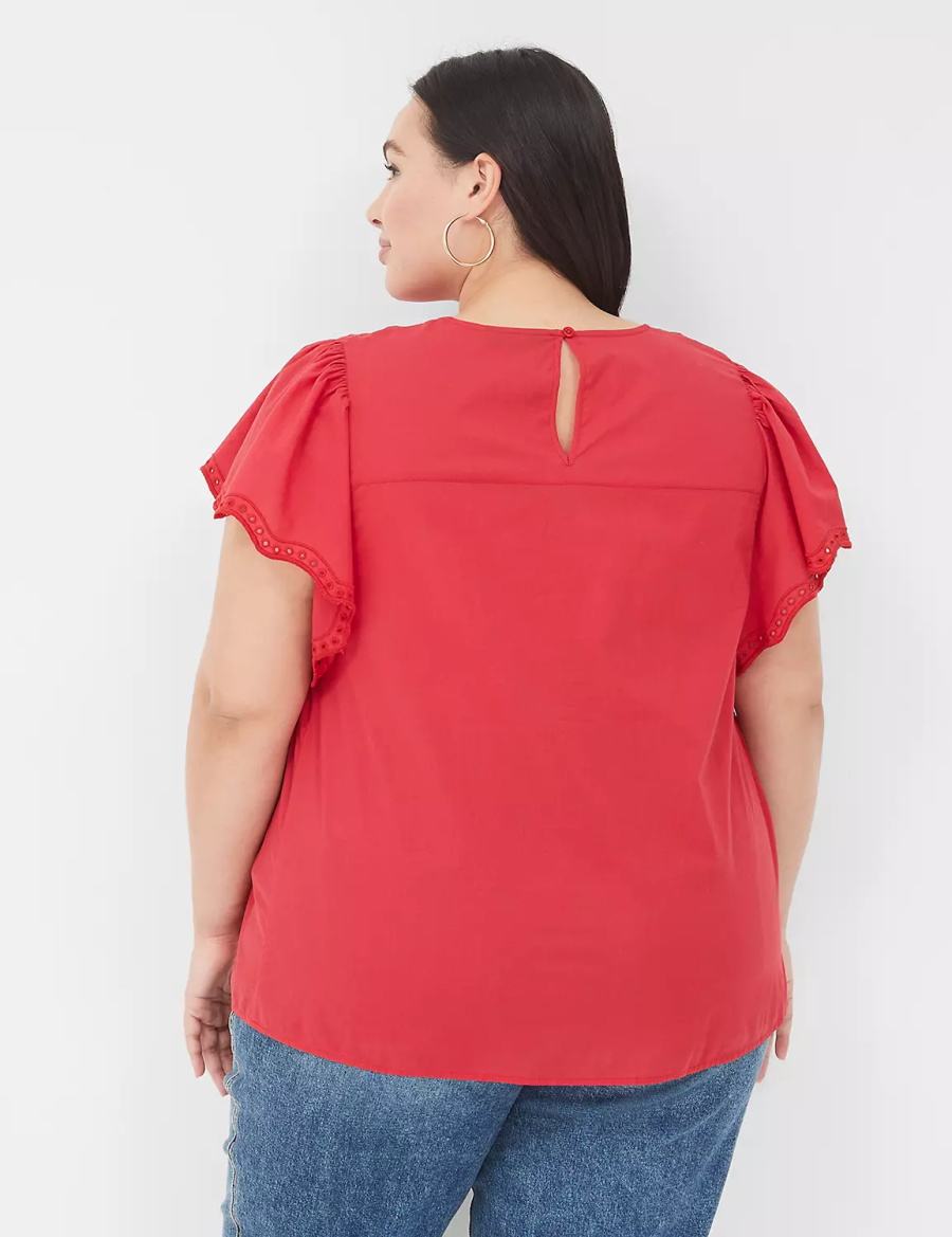 Women Lane Bryant Swing Eyelet-Trim Popover Blouse Red | VZR5590IK