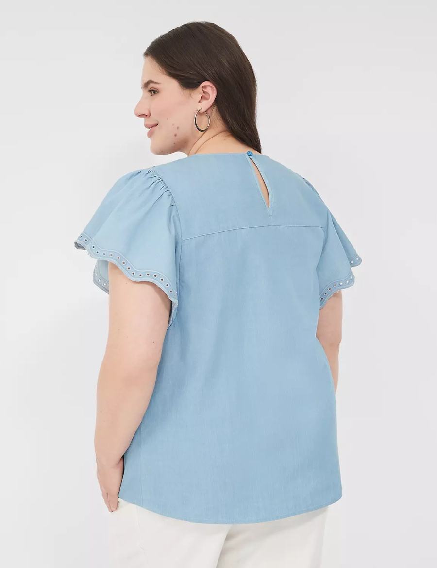 Women Lane Bryant Swing Eyelet-Trim Popover Blouse Blue | ALF4471HH