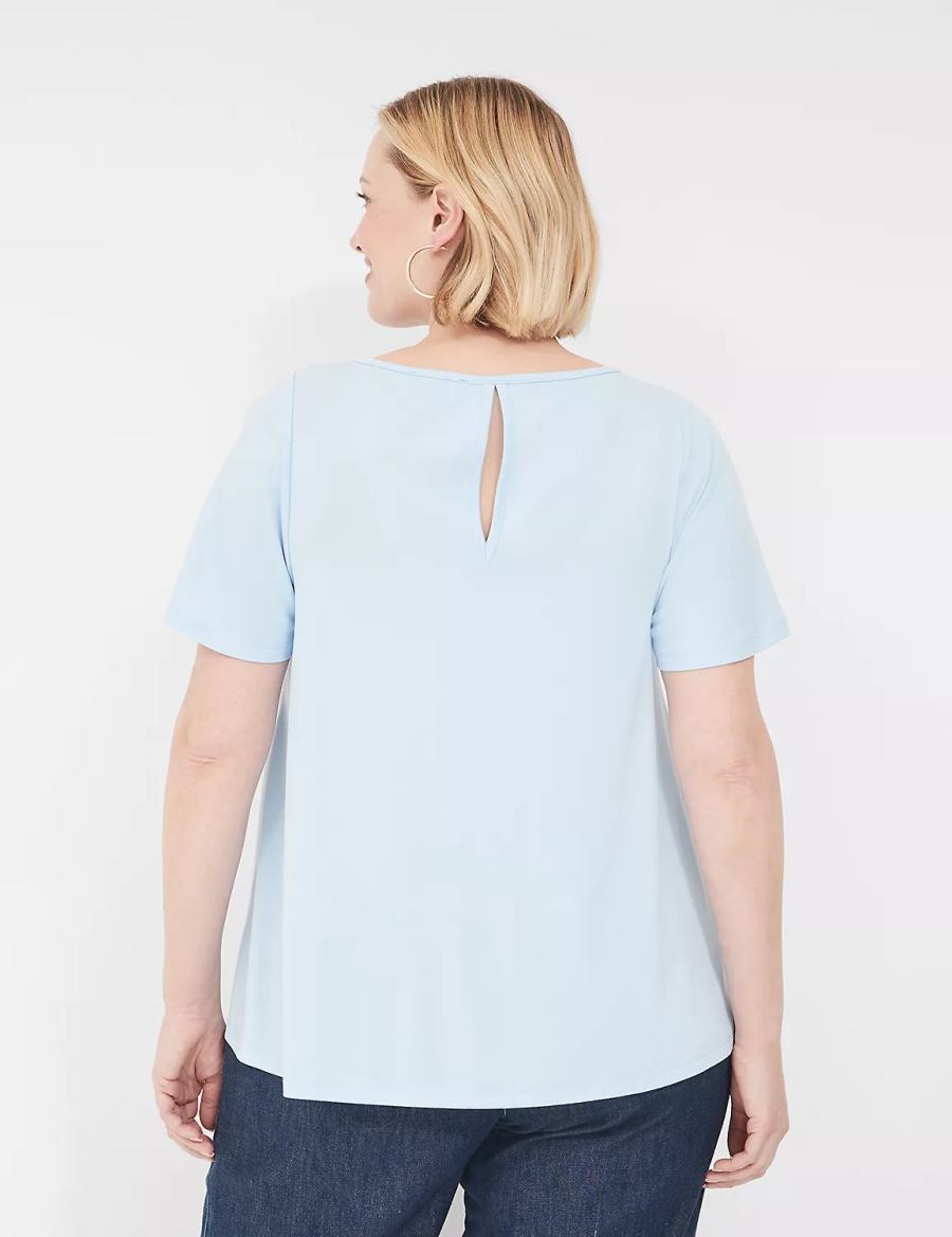 Women Lane Bryant Swing Flutter-Sleeve Smocked-Yoke Top T Shirts Blue | UNX811IJ
