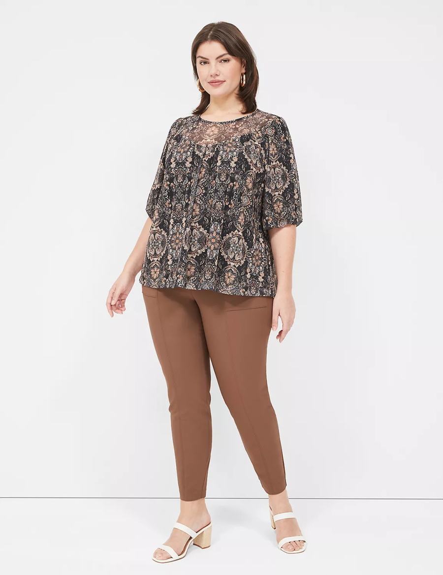 Women Lane Bryant Swing Perfect Puff-Sleeve Mesh Top Blouse Black | RHZ684DM