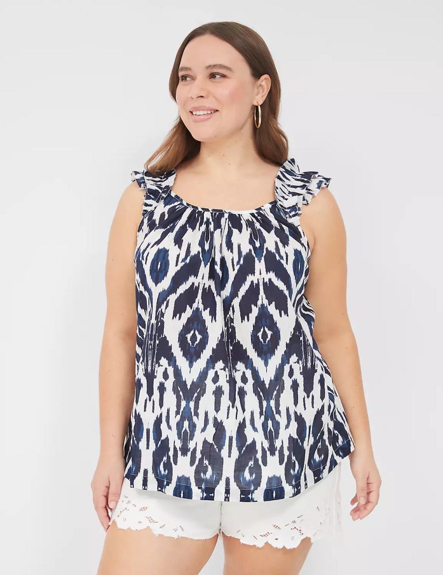 Women Lane Bryant Swing Ruffle-Sleeve Tank Top Navy White | SYW62100SW