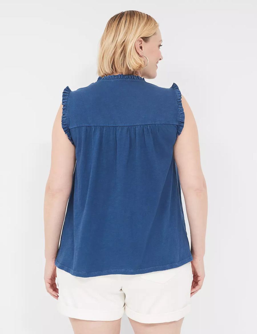 Women Lane Bryant Swing Ruffle Notch-Neck Tank Top Blue | RIA2366ID