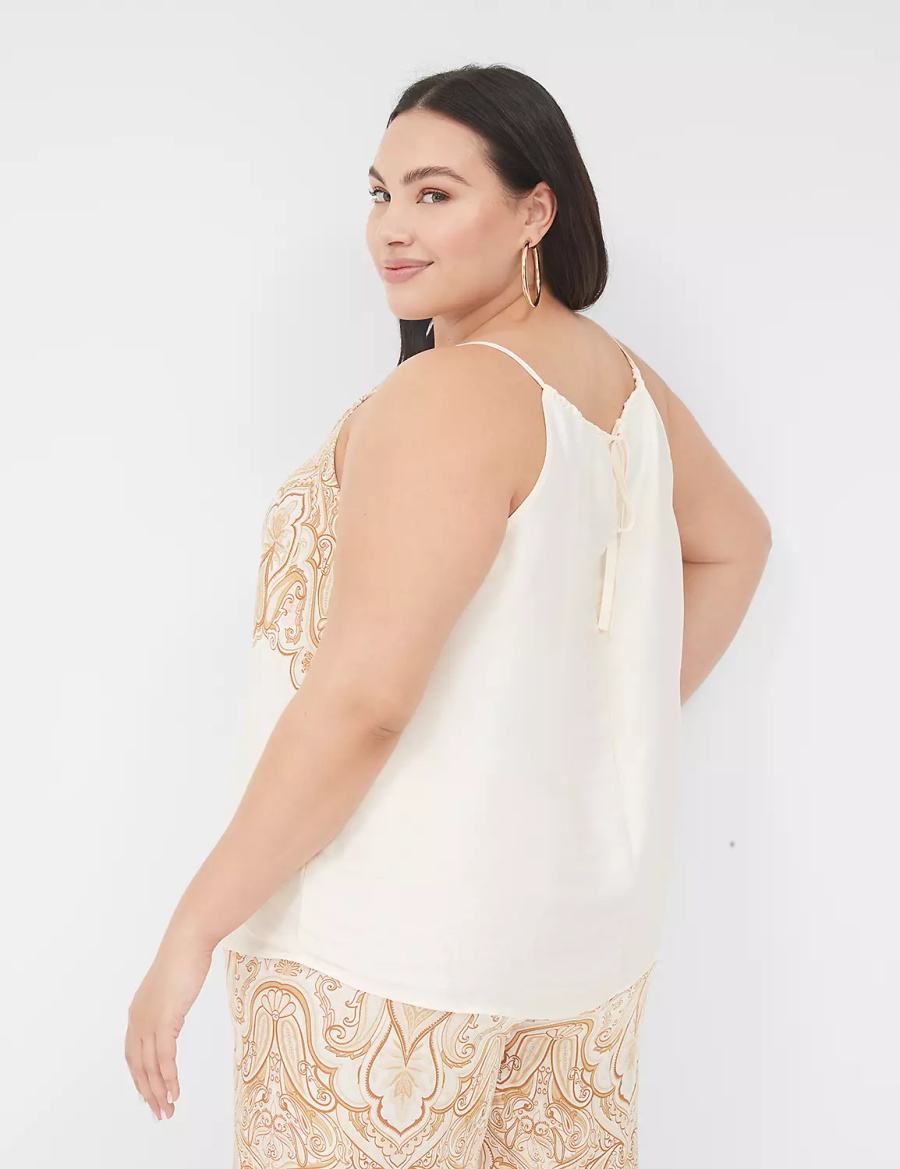 Women Lane Bryant Swing Satin Top Tank Top White Brown | UTR2462RK