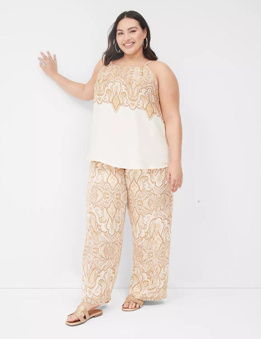 Women Lane Bryant Swing Satin Top Tank Top White Brown | UTR2462RK