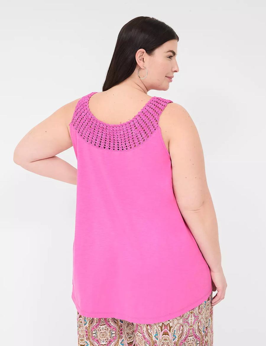 Women Lane Bryant Swing Sleeveless Crochet-Neck Top Tank Top Pink | GBF3645BR